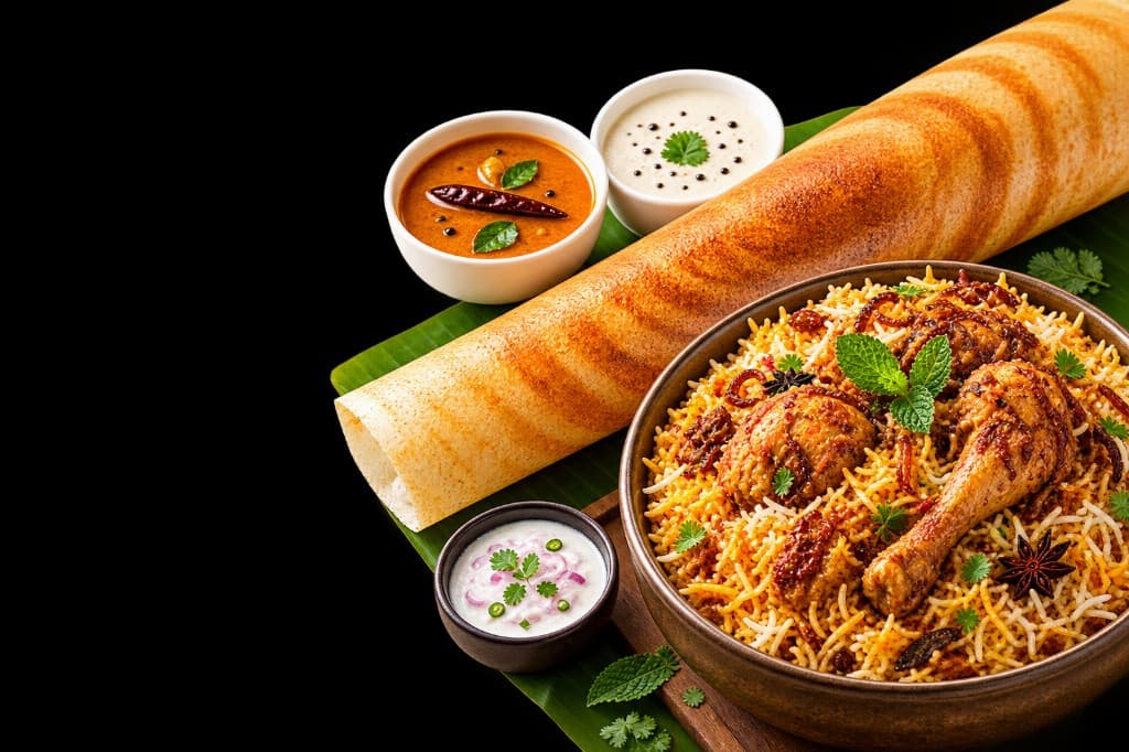 Mercy Dosa House crispy dosa and chicken dum biryani